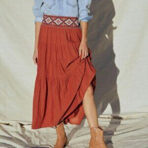 Anthropologie Brea Tiered Embellished Maxi Skirt (S)
